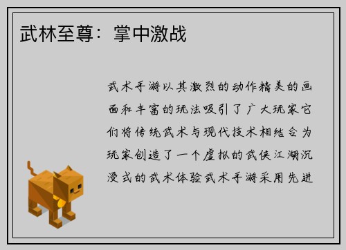 武林至尊:掌中激战 武林至尊:掌中激战